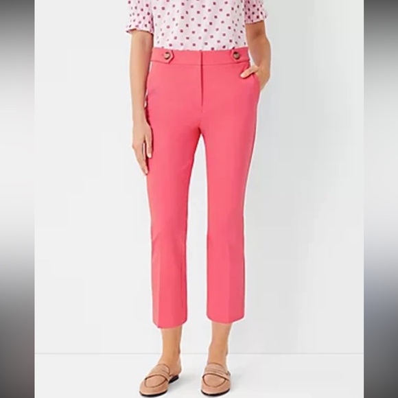 Ann Taylor Pant Trouser Pink High Rise Button Kick Crop Size 8 - Picture 1 of 7